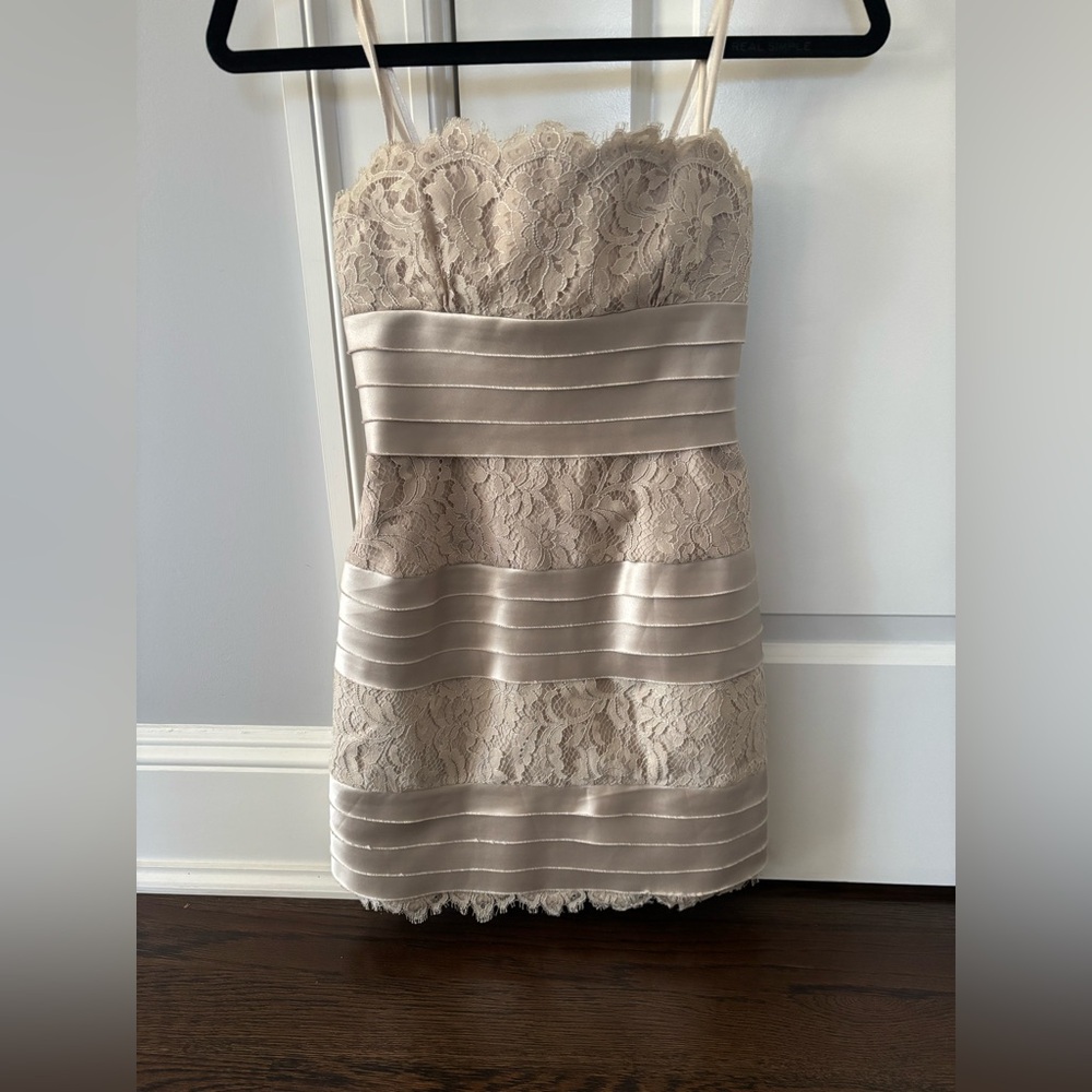 BCBG strapless lace and silky cocktail dress - Picture 2 of 15